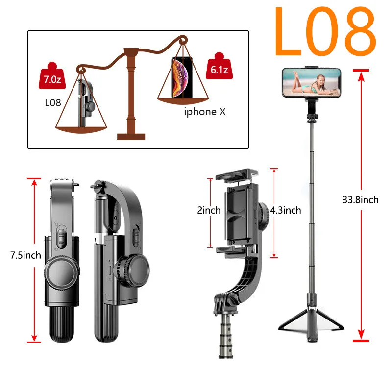 Estabilizador do Telefone Suporte para Iphone Ruzsj Bluetooth Handheld Cardan Móvel Q08 Selfie Vara Titular Ajustável - Huawei L08 - Image 5