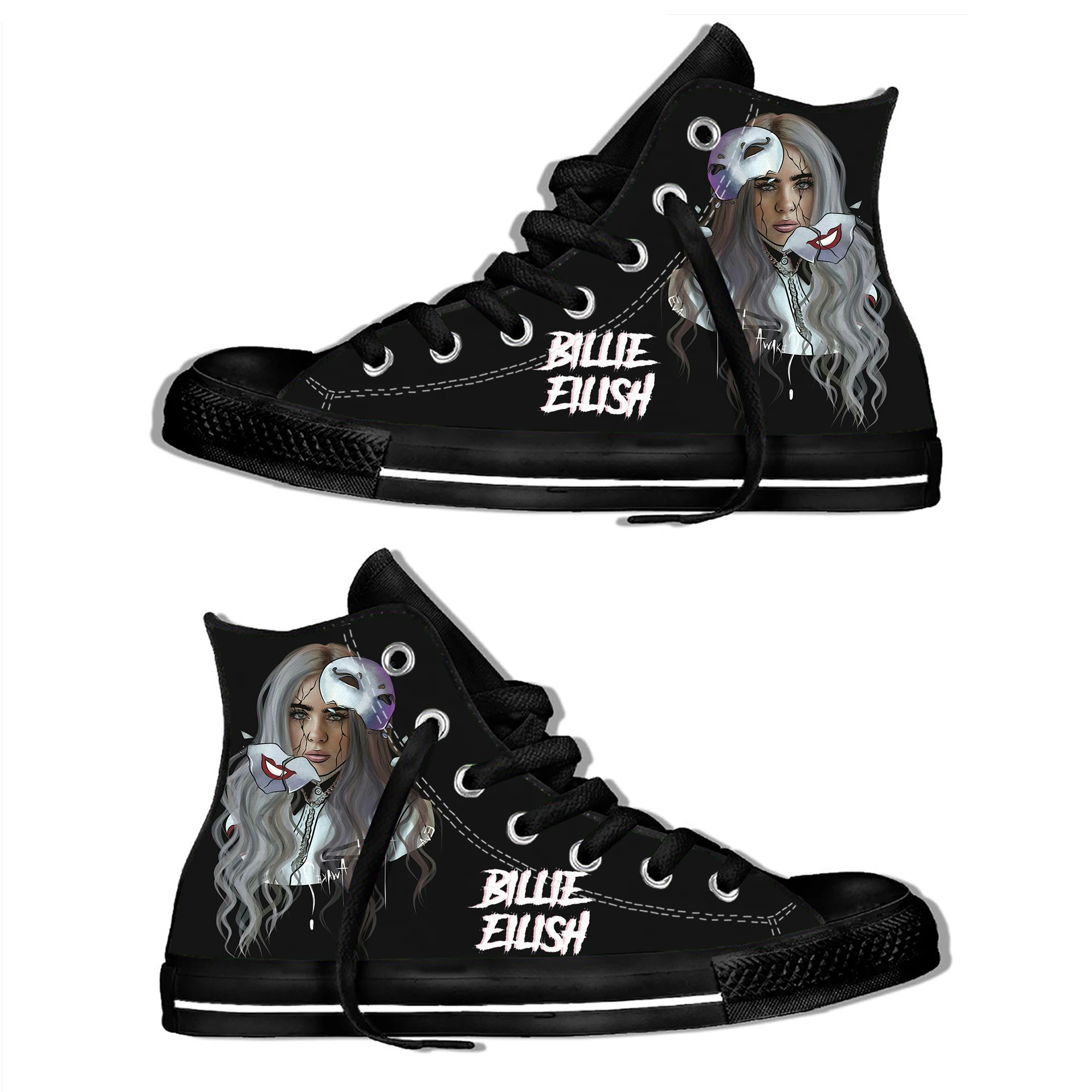 

Hot Fashion Billie Eilish Casual Shoes For Men/Women High Quality Cartoon Harajuku Printing Billie Eilish High Help Canvas Shoes