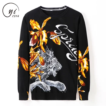 

Animal Print Men Sweater And Pullover Men's Youth Trend New Slim Long Sleeve Sweater O-Neckn Pull Homme Black White