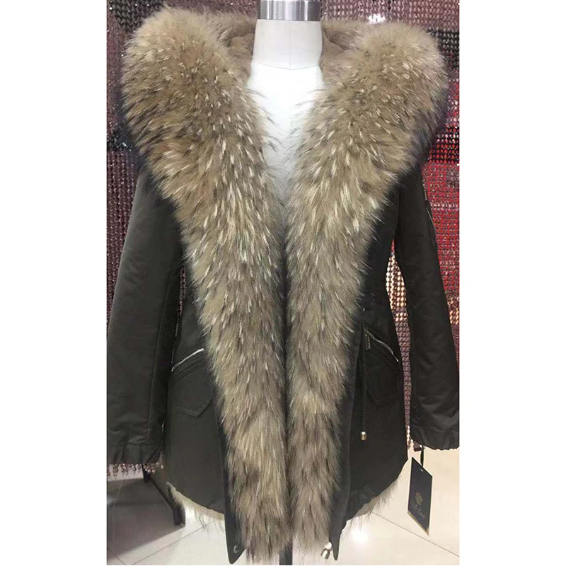 Женская зимняя длинная парка, пальто, куртка с капюшоном, Воротник из енота, съемная меховая подкладка из кролика,, D612A 12-612B
