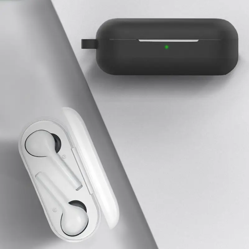 Силиконовый защитный чехол полное покрытие с карабином для huawei FreeBuds Lite qyh