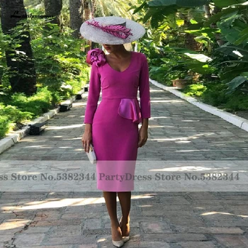 

Vintage Fuchsia Pink Mother Of The Bride Dress Long Sleeve Robe Marocaine African Women Spandex Evening Party Dress 2020