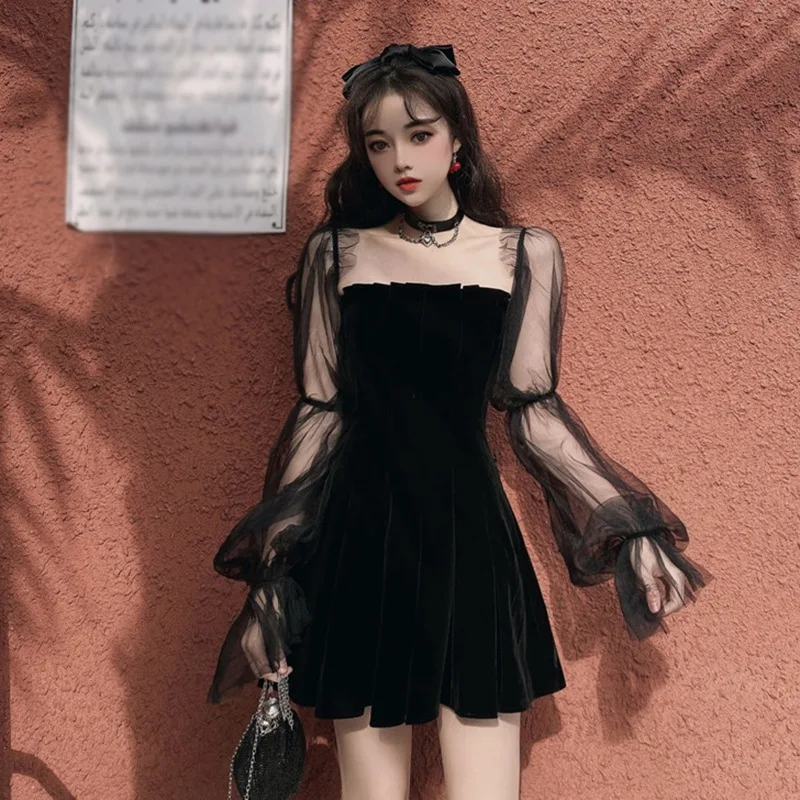 Strapless Waist Puffy Dress Black 