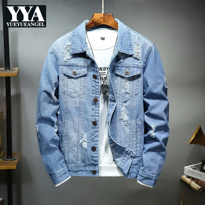 mens denim ripped jacket