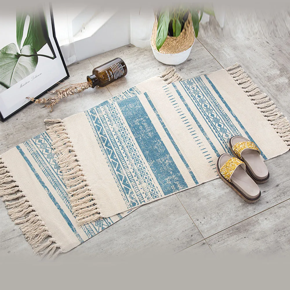 Скандинавский богемный тканый хлопковый льняной ковер с бахромой прикроватный коврик геометрический напольный коврик для гостиной спальни украшение дома