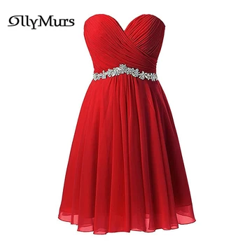 

Strapless Elegant Prom Dress LR1000 Solid A-Line Vestidos De Gala Backless Knee-Length Women Party Dress Crystal Formal Gowns