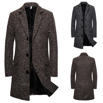 

YF21 New Fashion Winter Clothing Woolen Overcoat Men's Single-Breasted Men's Woolen Trench Coat
