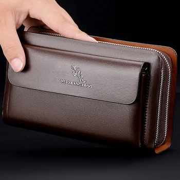

YUESKANGAROO Men Clutch Bag Fashion Long Purse Double Zipper Business Wallet Male Casual Bag