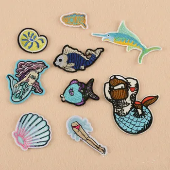 

100Pcs/lot Embroidered Patch Mermaid Sea Shell Animal Shoes Cap Shirt Biker Jeans Clothing Decoration Accessories