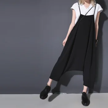 

2020 Summer Women Low Crotch Jumpsuits Sleeveless Sexy Spaghetti Strap Rompers Casual Loose Harem Pants Oversized Playsuits