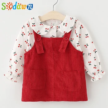 

Sodawn 2019 Fall Baby Girl Clothes Suit Spring Kids Clothing Suit Autumn Flower Shirts+Cute Strap Dress 2pcs Infant Clothing