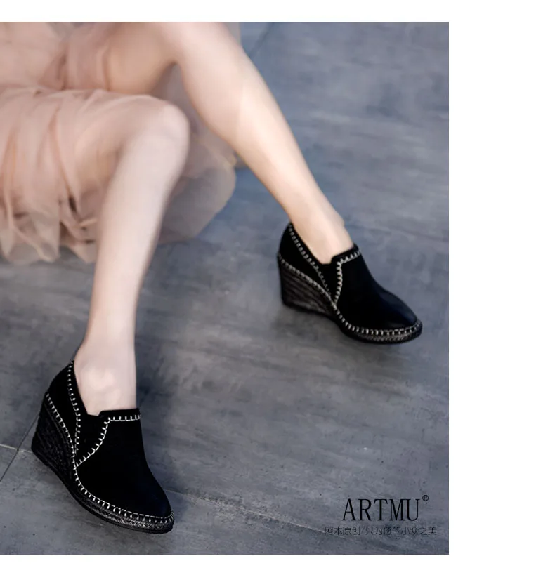 Artmu/Новинка года; сезон осень; женская обувь на танкетке с толстой подошвой в стиле ретро; обувь ручной работы из натуральной кожи на высоком каблуке; 623-5