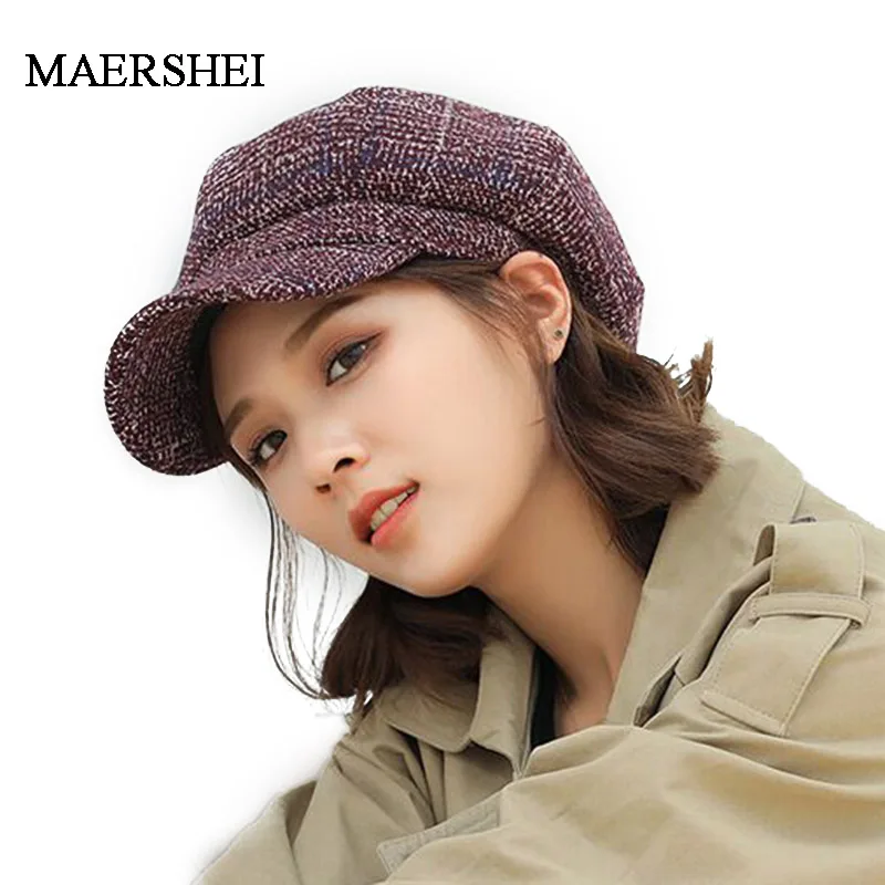 Ceny MAERSHEI czapka kobiety Beret jesień zima ośmioboczna czapka czapki stylowe artysta malarz gazeciarz czapki czarny szary berety