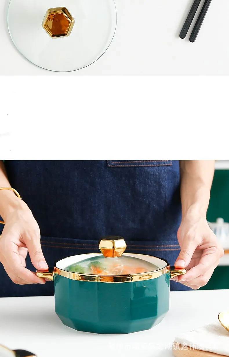 Gold Inray Instant Noodle Bowl Ceramic Nordic Eramic Ramen Bowl Large Soup Bowl Noodle Bowl Household Beef Noodle Bowl with Lid