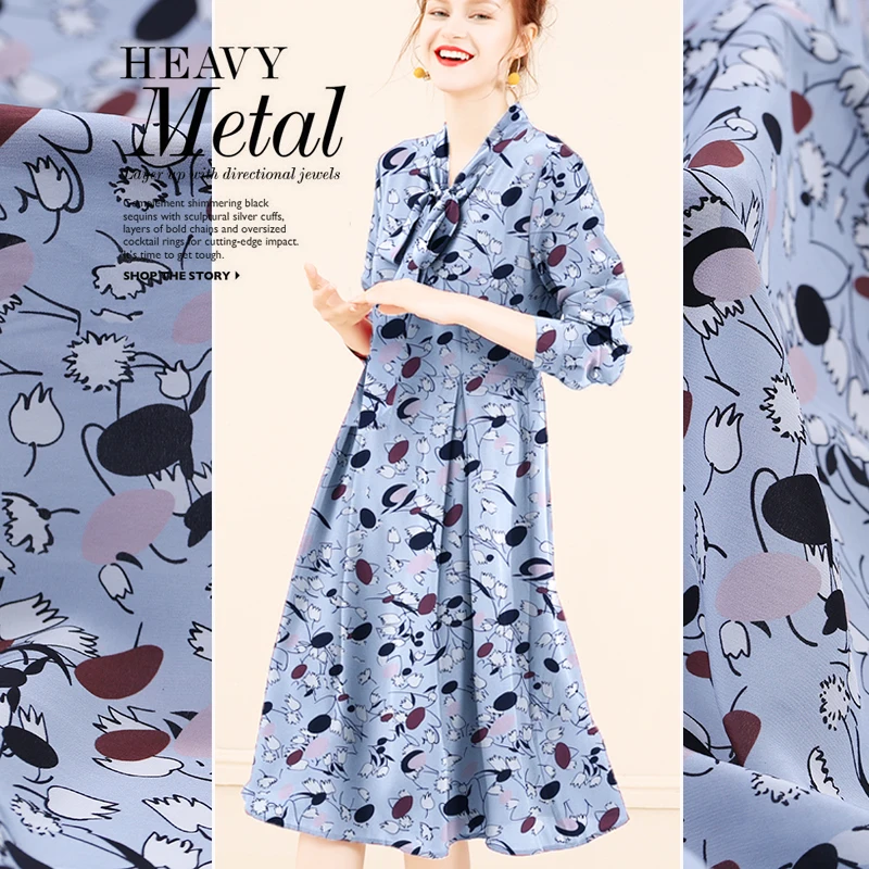 114 см Ширина 14momme шелк крепдешин ткань для женщин платье цветок печатная Ткань diy швейная распродажа Горячая 19 Весна Лето Новинка