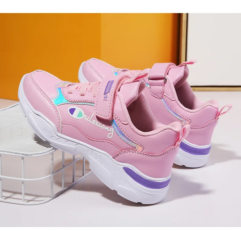 Girls' Shoes Spring New Style Breathable Children Sports Shoes Leather Spring And Autumn Waterproof Young STUDENT'S GIRL'S