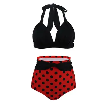 

Sexy Wave Point High Waist Swimsuit Straps Split Swimsuit Female No Steel Ring Summer Swimsuit Suit Beach Pool Party Bikini