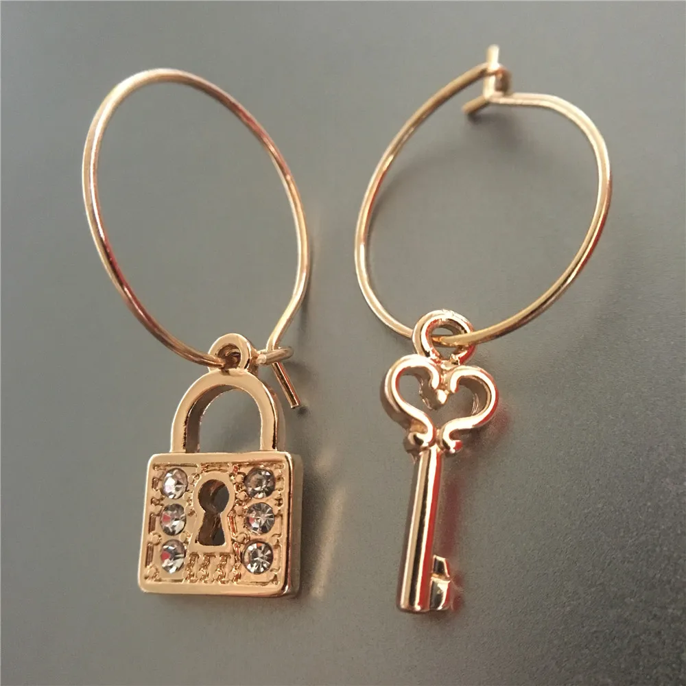 Statement Key and Lock Combination Dangle Earrings for Women Vintage