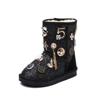 

Girl's snow boots 2020 new anti slip and warm Princess mid tube boots middle school children's extra thick cotton shoes