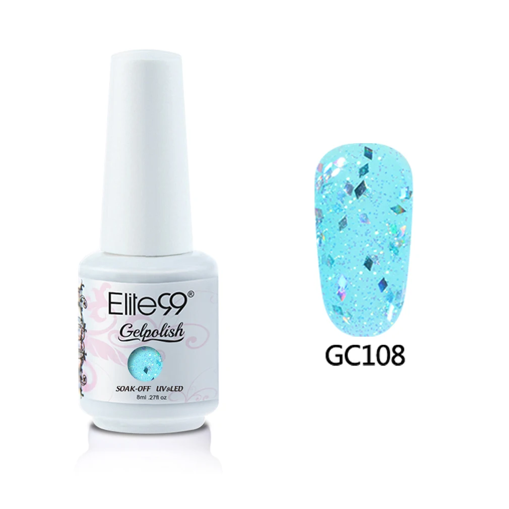 N-GC108-8ML Elite99 8 мл Алмазный Блеск Цвет ногтей гель краски Лак блестящие узоры для ногтей с блестками гель лак удаляющийся замачиванием Светодиодный УФ-гель для ногтей - Цвет: N-GC108-8ML