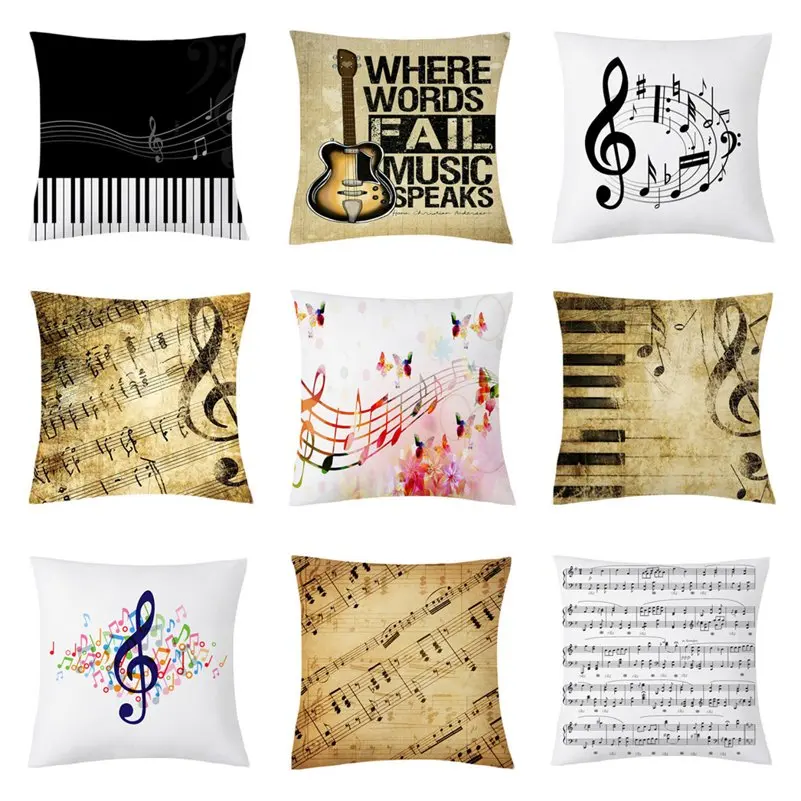 Креативный чехол для подушки с изображением музыкальных заметок наволочка