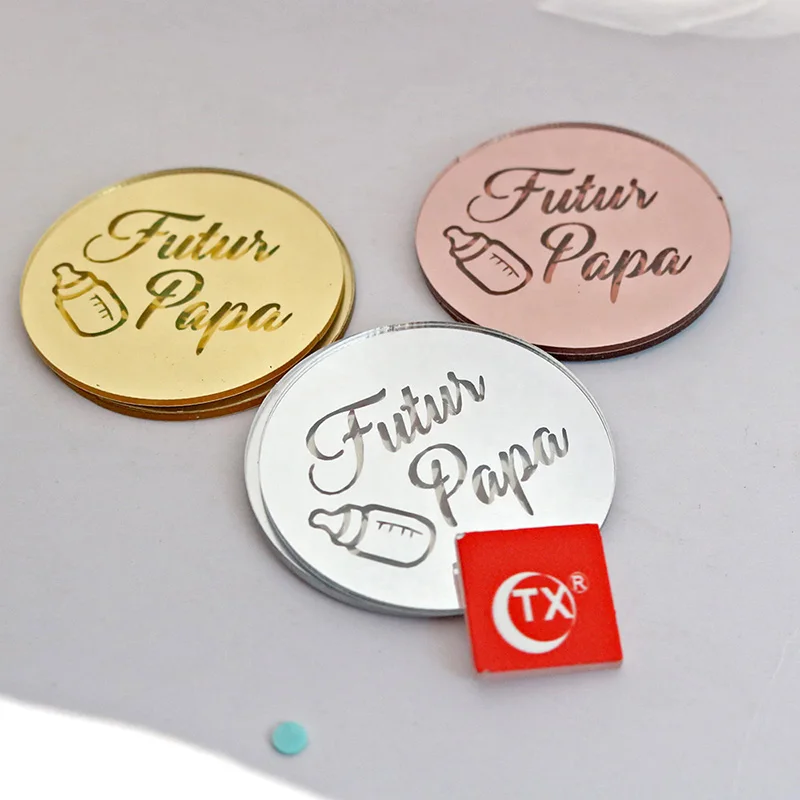 New Futur Papa Acrylic Cupcake Topper Gold Round Letters Milk Bottle Cake for Father's Day Party Decoration Supplies |