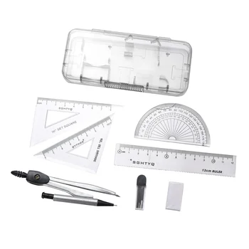 

Compasses Set Geometry Drawing Tool with Protractor Divider Ruler Pencil Lead Eraser