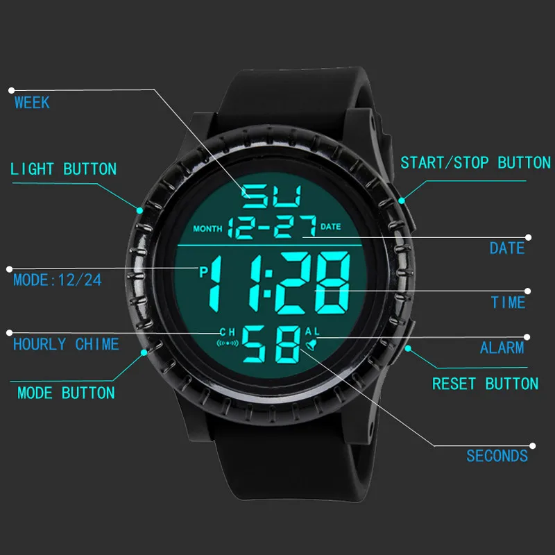 Новые модные мужские электронные часы светодиодный цифровой таймер обратного отсчета даты спортивные кварцевые часы подарок на праздник часы relogio 50
