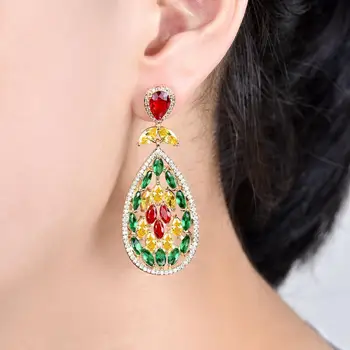 

Popular style color zircon geometric copper earrings female bohemian silver needle earrings factory direct sales DZ 4