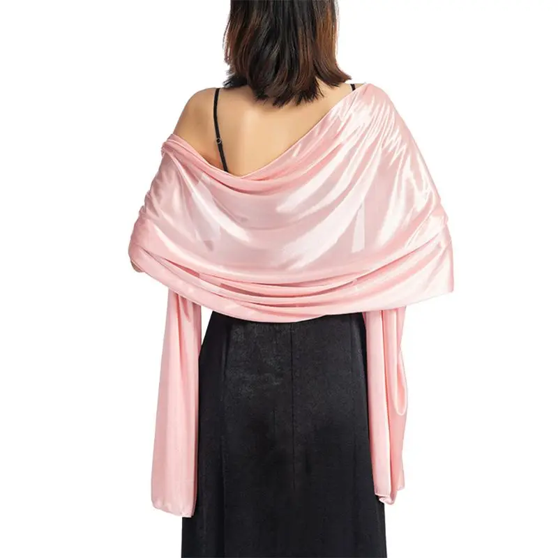 200x70 см женский шарф из искусственного шелка, одноцветная длинная шаль, накидка для свадьбы, банкета, винтажные аксессуары для выпускного вечера - Цвет: Light Pink
