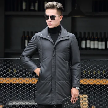 

Leather Jacket Winter Men Genuine Sheepskin Mens Fashion Warm Down Coat Plus Size Chaqueta Cuero Hombre 8860-1 YY444