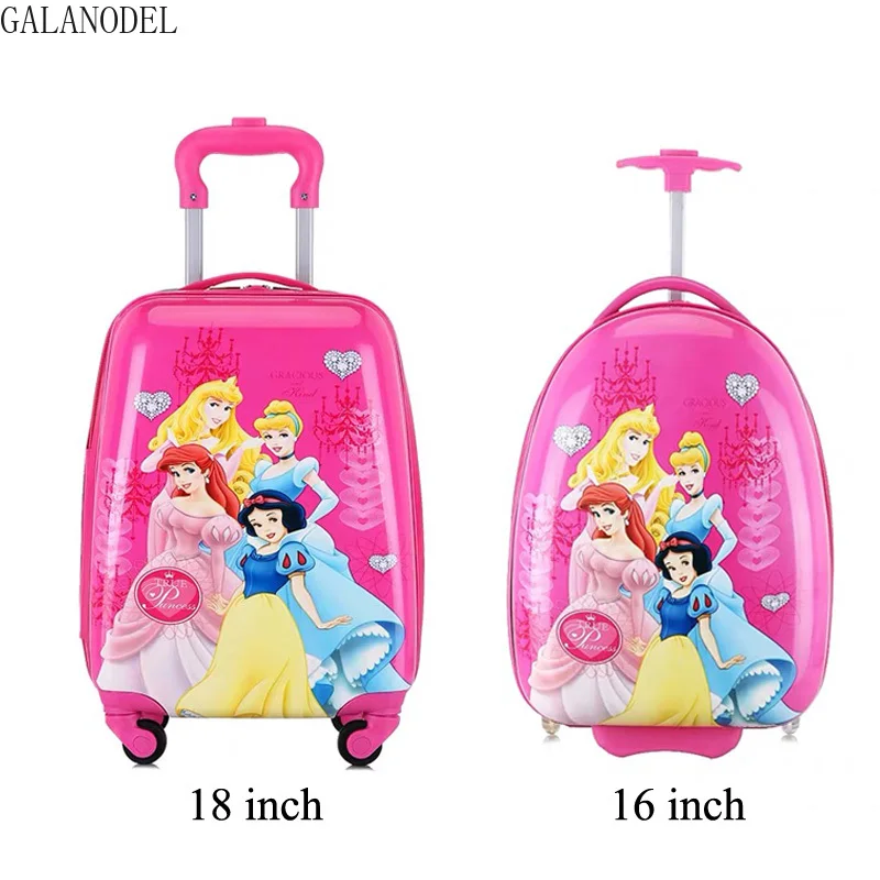 16/18 Inch Kids Cartoon Rolling Luggage Children Travel Suitcase on Wheel Trolley Luggage Carry-ons Hardside Bag for Kid Gift
