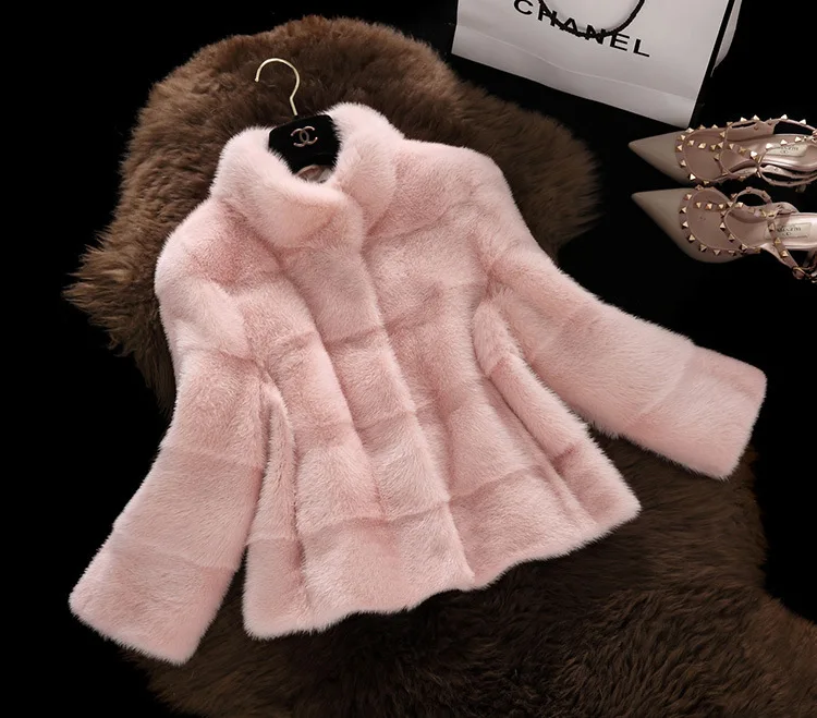 pink Новинка, зимняя меховая куртка для женщин, корейский стиль, в полоску, сохраняющая тепло, пальто из искусственного меха, модная однотонная Высококачественная куртка из искусственного меха - Цвет: pink