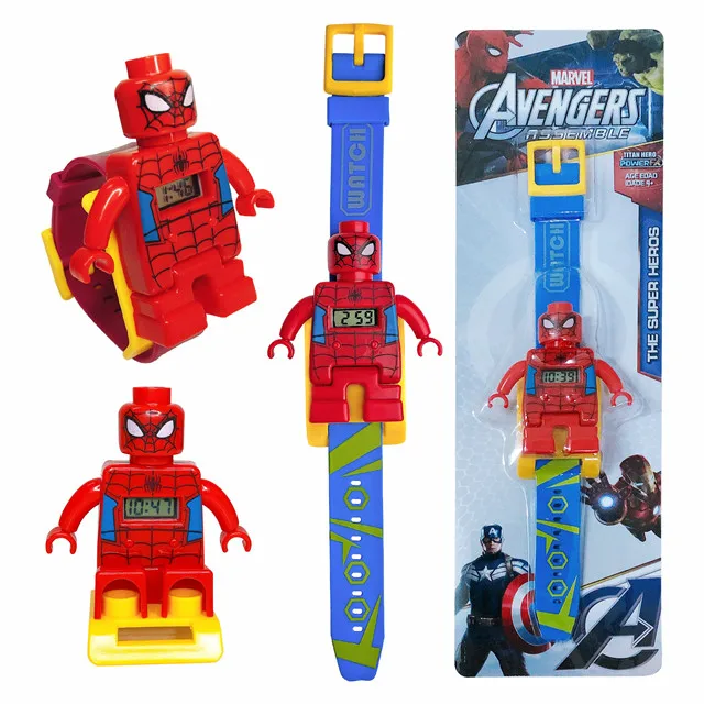Spiderman Супер игрушки герои часы строительные блоки Marvel Человек-паук Супермен экшен-фигурка Бэтмена игрушки для детей Новогодний подарок - Цвет: Spiderman