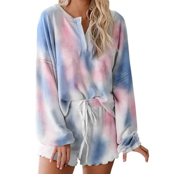 

2020 New Summer Tie Dye Short Sleeve Loose T Shirt And Biker Shorts Women Casual Homewear Outfits 2PCS/Set