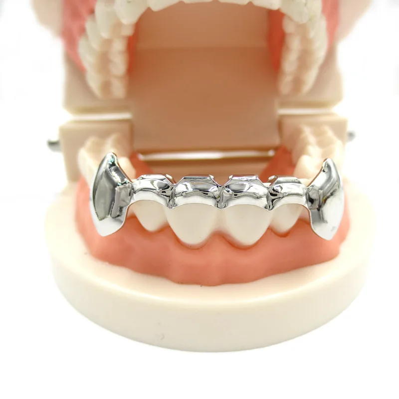 4 Colors Men Hip Hop Teeth Grill Top& Bottom Vampire Fang Tooth Dental Grills Cosplay Party Jewelry Rose Gold