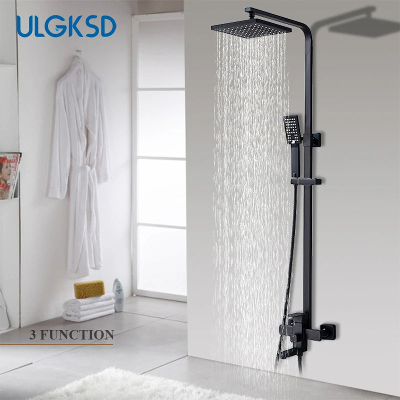 12"Chrome Rain Shower Faucet Set Square Shower Head Wallfall Spout Tub Mixer Tap