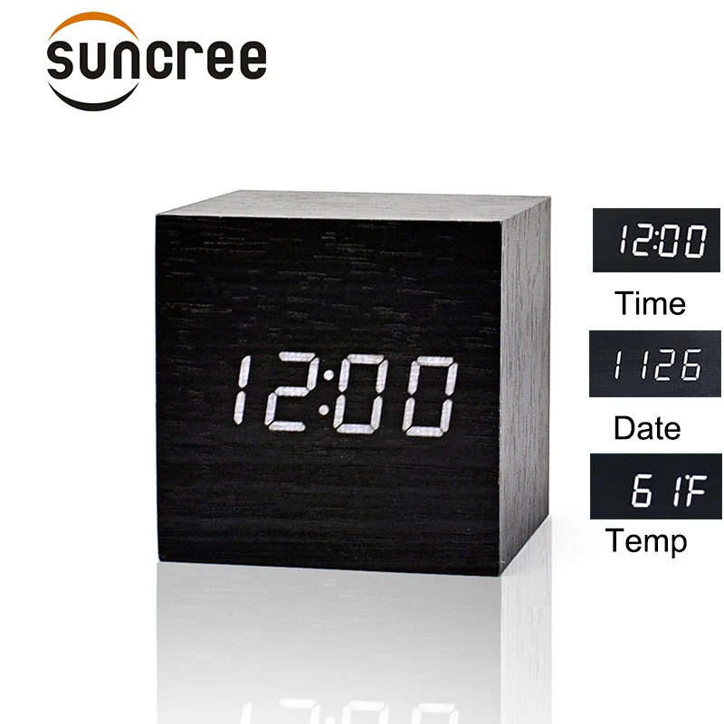 Suncree квадратные мини часы деревянный светодиодный Будильник reloj despertador