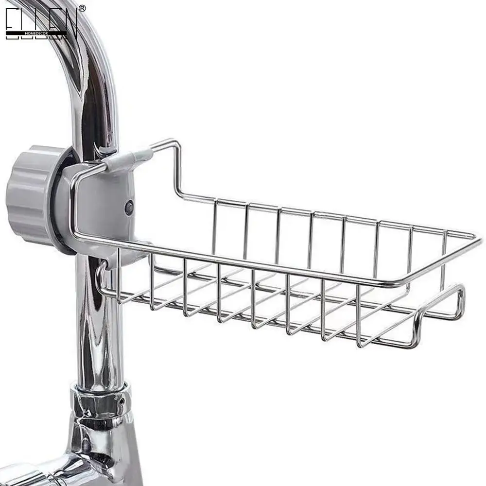 

Ellen Kitchen Faucet Drain Basket Stainless Steel Storage with Hook Shower Shelves Holder ELF801