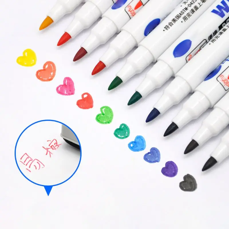 

10 Colors Erasable Whiteboard Marker Pen Non Toxic Sign Fine Nib Office School