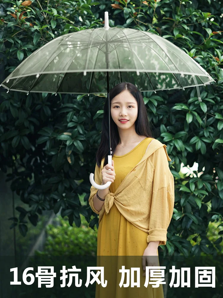 16 Bone Transparent Umbrella Folding Large Size Hipster Long Handle Umbrella Women's MORI Series Retro INS Umbrella Goddess Umbr