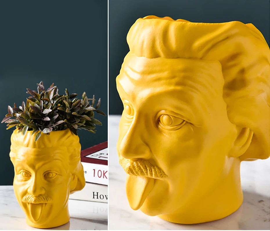 Einstein Avatar Vase Human Head Vase Portrait Flower Pot Pen Holder Storage Tank Flower Arrangement Scientist Statue Ornament