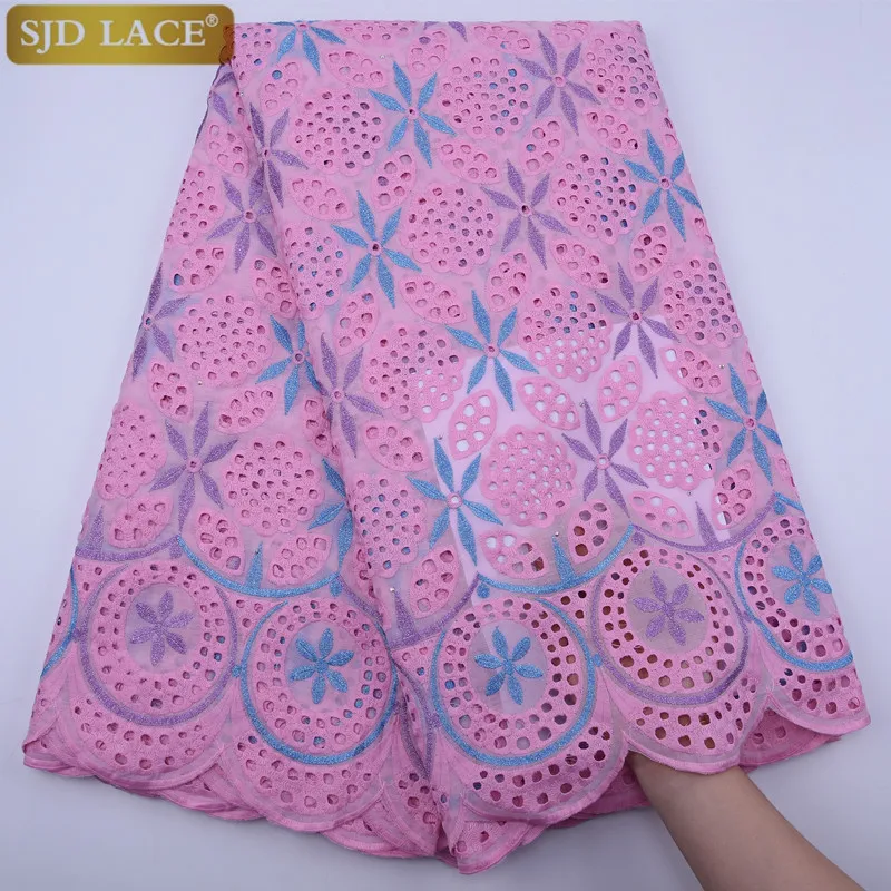 SJD кружево Африканский нигерийский хлопок кружево ткань высокое качество швейцарские кружева Embroiderey удар сахарной ваты для вечерние платья Швейные A1794 - Цвет: pink