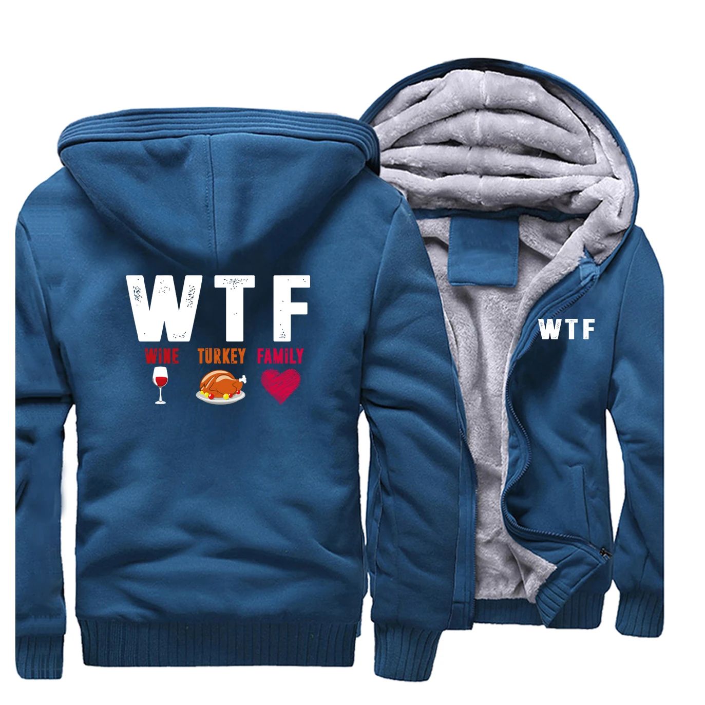 WTF/толстовки с капюшоном из плотного флиса для всей семьи с изображением индейки; теплая зимняя мужская куртка на День Благодарения; мужская верхняя одежда с капюшоном; модное пальто