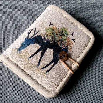 

Cotton and linen art small fresh short wallet female Chinese style handmade two-fold printed short wallet