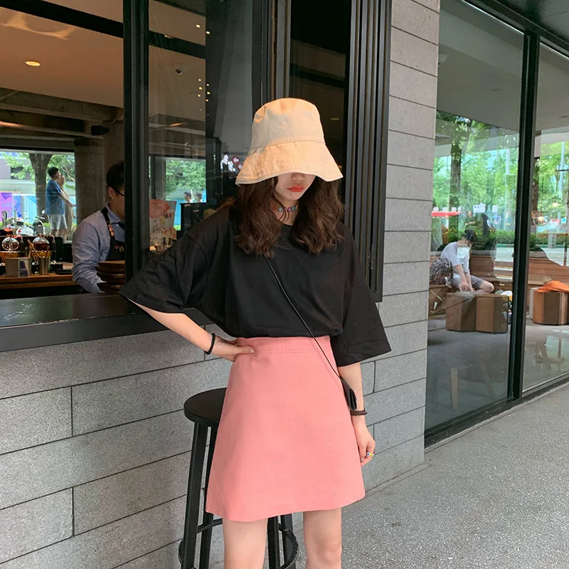 

Photo Shoot 2019 Korean-style INS Short-height High-waisted Versatile A- line Short Skirt Solid Color Simple Skirt