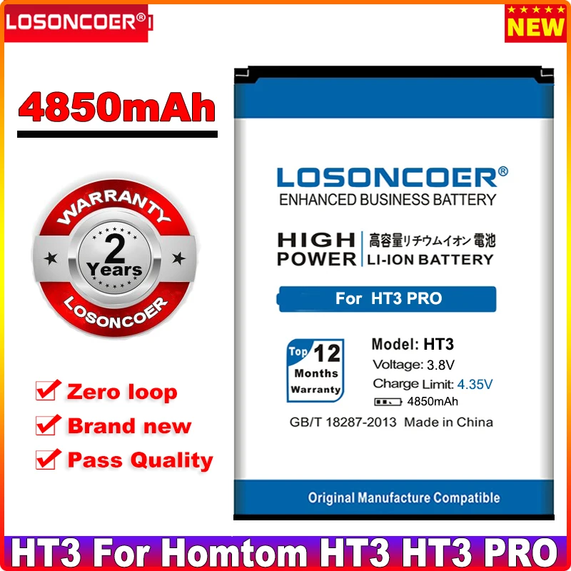 

4850mAh LOSONCOER Mobile Phone Batteries For Homtom HT3 PRO Battery In Stock