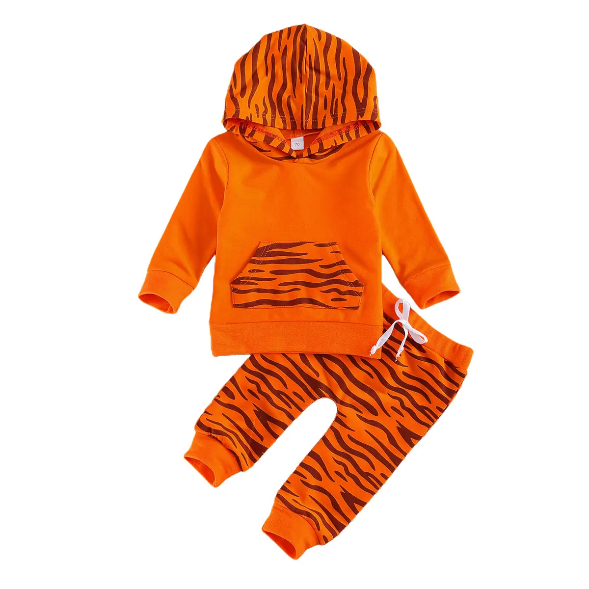 

2020 New Fall Autumn 0-18M Toddler Baby Girl Boy 2Pcs Set Hooded Tiger Pattern Print Front Pocket Top+Drawstring Pants Outfits