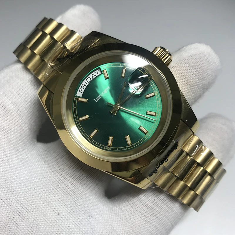 

18k Gold Men Geneva Watch green Dial Luxury brand Automatic Daydate Fashion Mens Reloj Watches AAA