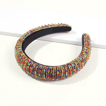 

Rainbow Bling Headband Fashion Luxury Rhinestones Sponge Hairbands for Women Sparkly Icy Princess Charm Headbands